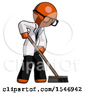 Poster, Art Print Of Orange Doctor Scientist Man Cleaning Services Janitor Sweeping Side View