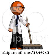 Poster, Art Print Of Orange Doctor Scientist Man Standing With Industrial Broom