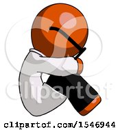 Orange Doctor Scientist Man Sitting With Head Down Facing Sideways Right