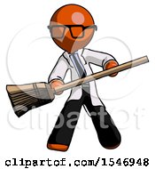 Orange Doctor Scientist Man Broom Fighter Defense Pose