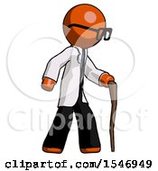 Orange Doctor Scientist Man Walking With Hiking Stick