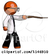 Orange Doctor Scientist Man Pointing With Hiking Stick