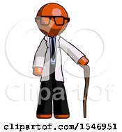 Orange Doctor Scientist Man Standing With Hiking Stick