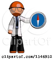 Poster, Art Print Of Orange Doctor Scientist Man Holding A Large Compass
