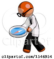 Poster, Art Print Of Orange Doctor Scientist Man Walking With Large Compass
