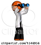Poster, Art Print Of Orange Doctor Scientist Man Looking Through Binoculars To The Right