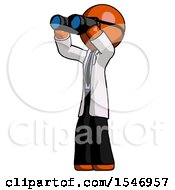 Poster, Art Print Of Orange Doctor Scientist Man Looking Through Binoculars To The Left