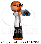 Orange Doctor Scientist Man Holding Binoculars Ready To Look Right by Leo Blanchette