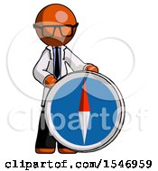 Poster, Art Print Of Orange Doctor Scientist Man Standing Beside Large Compass
