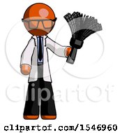 Poster, Art Print Of Orange Doctor Scientist Man Holding Feather Duster Facing Forward