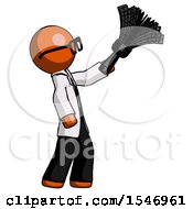 Poster, Art Print Of Orange Doctor Scientist Man Dusting With Feather Duster Upwards