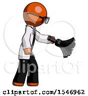 Poster, Art Print Of Orange Doctor Scientist Man Dusting With Feather Duster Downwards