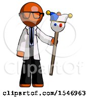 Poster, Art Print Of Orange Doctor Scientist Man Holding Jester Staff