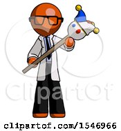 Poster, Art Print Of Orange Doctor Scientist Man Holding Jester Diagonally