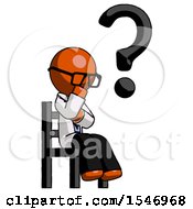 Poster, Art Print Of Orange Doctor Scientist Man Question Mark Concept Sitting On Chair Thinking