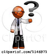 Poster, Art Print Of Orange Doctor Scientist Man Holding Question Mark To Right