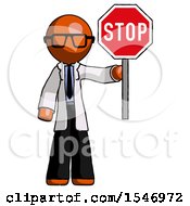 Poster, Art Print Of Orange Doctor Scientist Man Holding Stop Sign