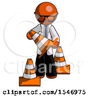 Poster, Art Print Of Orange Doctor Scientist Man Holding A Traffic Cone