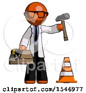 Orange Doctor Scientist Man Under Construction Concept Traffic Cone And Tools