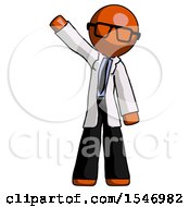 Poster, Art Print Of Orange Doctor Scientist Man Waving Emphatically With Right Arm