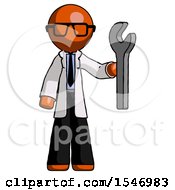 Poster, Art Print Of Orange Doctor Scientist Man Holding Wrench Ready To Repair Or Work