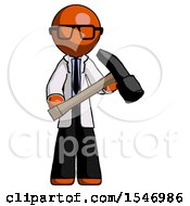 Poster, Art Print Of Orange Doctor Scientist Man Holding Hammer Ready To Work