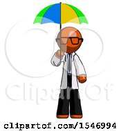 Poster, Art Print Of Orange Doctor Scientist Man Holding Umbrella Rainbow Colored