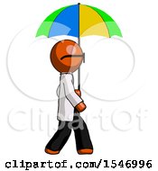 Poster, Art Print Of Orange Doctor Scientist Man Walking With Colored Umbrella