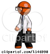 Poster, Art Print Of Orange Doctor Scientist Man Walking With Briefcase To The Left