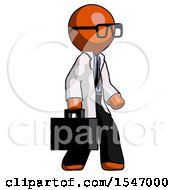 Poster, Art Print Of Orange Doctor Scientist Man Walking With Briefcase To The Right