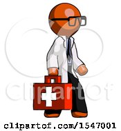 Poster, Art Print Of Orange Doctor Scientist Man Walking With Medical Aid Briefcase To Right