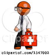 Poster, Art Print Of Orange Doctor Scientist Man Walking With Medical Aid Briefcase To Left