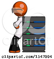 Poster, Art Print Of Orange Doctor Scientist Man Resting Against Server Rack