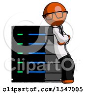 Poster, Art Print Of Orange Doctor Scientist Man Resting Against Server Rack Viewed At Angle