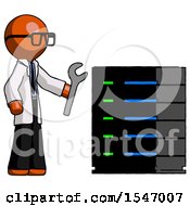 Poster, Art Print Of Orange Doctor Scientist Man Server Administrator Doing Repairs