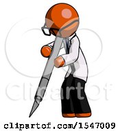 Orange Doctor Scientist Man Cutting With Large Scalpel