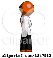 Poster, Art Print Of Orange Doctor Scientist Man Thinking Wondering Or Pondering Rear View