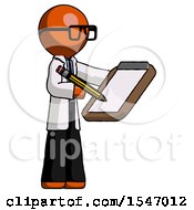Poster, Art Print Of Orange Doctor Scientist Man Using Clipboard And Pencil