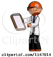 Poster, Art Print Of Orange Doctor Scientist Man Reviewing Stuff On Clipboard
