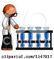 Poster, Art Print Of Orange Doctor Scientist Man Using Test Tubes Or Vials On Rack