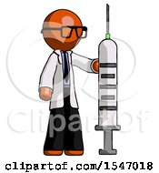 Poster, Art Print Of Orange Doctor Scientist Man Holding Large Syringe