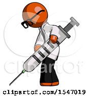 Poster, Art Print Of Orange Doctor Scientist Man Using Syringe Giving Injection