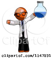 Poster, Art Print Of Orange Doctor Scientist Man Holding Large Round Flask Or Beaker