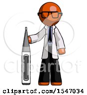 Poster, Art Print Of Orange Doctor Scientist Man Standing With Large Thermometer