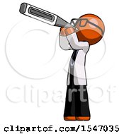 Poster, Art Print Of Orange Doctor Scientist Man Thermometer In Mouth