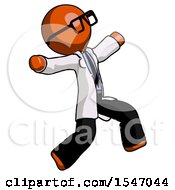 Poster, Art Print Of Orange Doctor Scientist Man Running Away In Hysterical Panic Direction Right