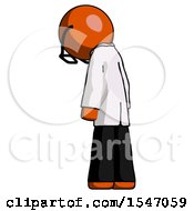Poster, Art Print Of Orange Doctor Scientist Man Depressed With Head Down Back To Viewer Left