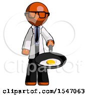 Poster, Art Print Of Orange Doctor Scientist Man Frying Egg In Pan Or Wok