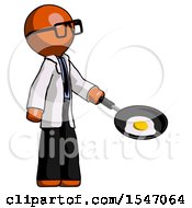 Poster, Art Print Of Orange Doctor Scientist Man Frying Egg In Pan Or Wok Facing Right