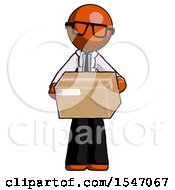 Orange Doctor Scientist Man Holding Box Sent Or Arriving In Mail